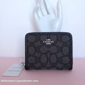 COACH Small Zip Around Wallet  With ID Window In Signature Jacquard -Black SB⭐